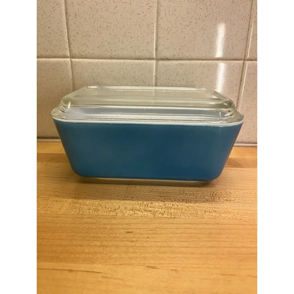 Vtg Pyrex 502-B Blue Refrigerator Dish w 502-C Lid Covered Dish Made USA READ